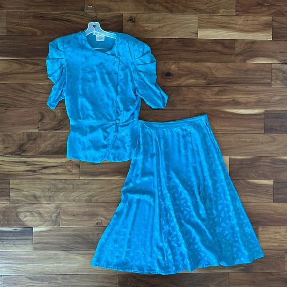 Joanie Chan Teal Vintage Silk Skirt and Jacket Set size 10 - Picture 5 of 5